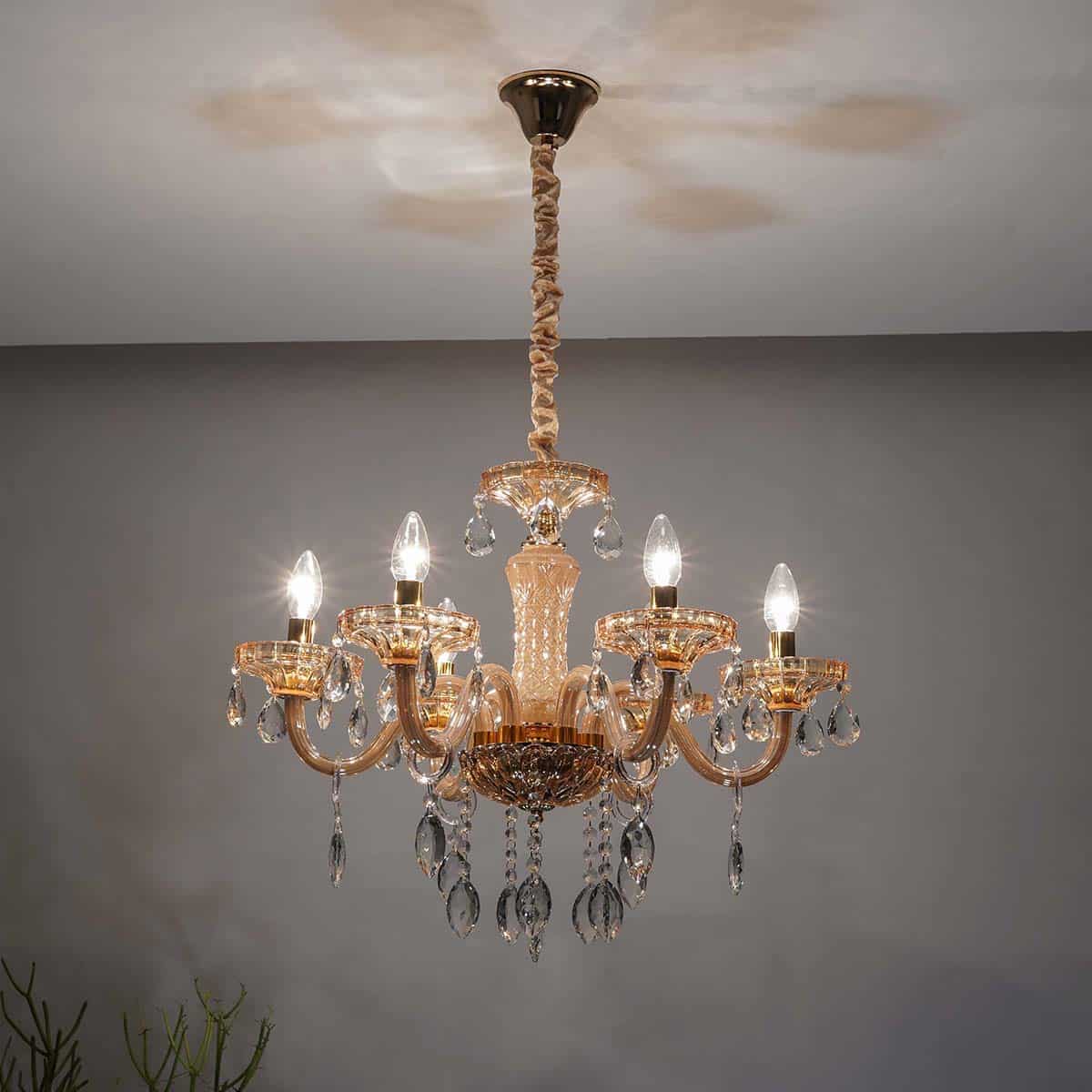 chandelier シェルフ MARIE Theresa 6 Arm Ceiling Chandelier In Amber & Clear Finish