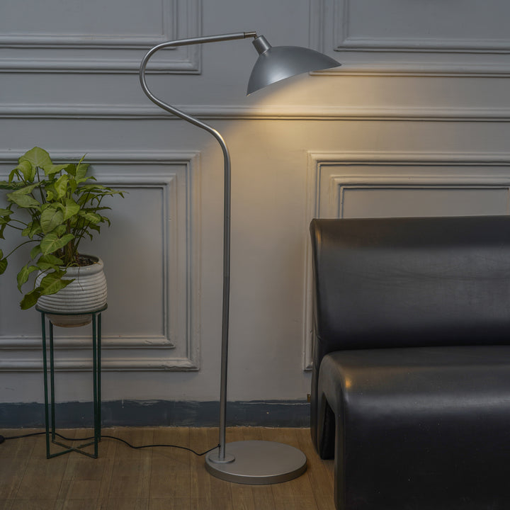 VOLTA Silver Finish Metal Study Floor Lamp