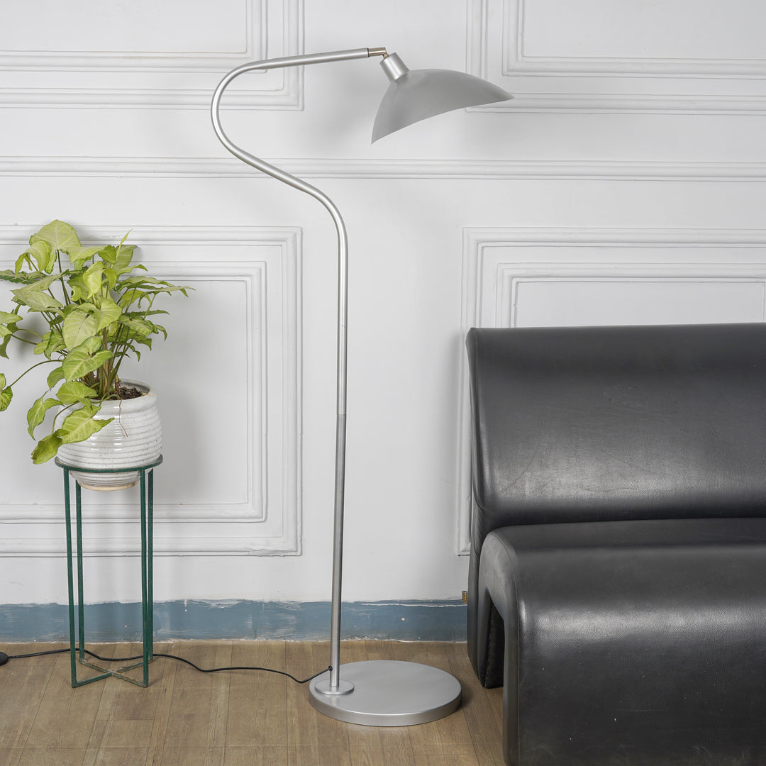 VOLTA Silver Finish Metal Study Floor Lamp