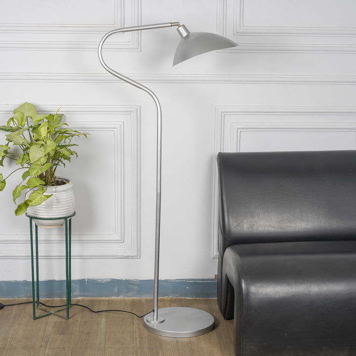 VOLTA Silver Finish Metal Study Floor Lamp