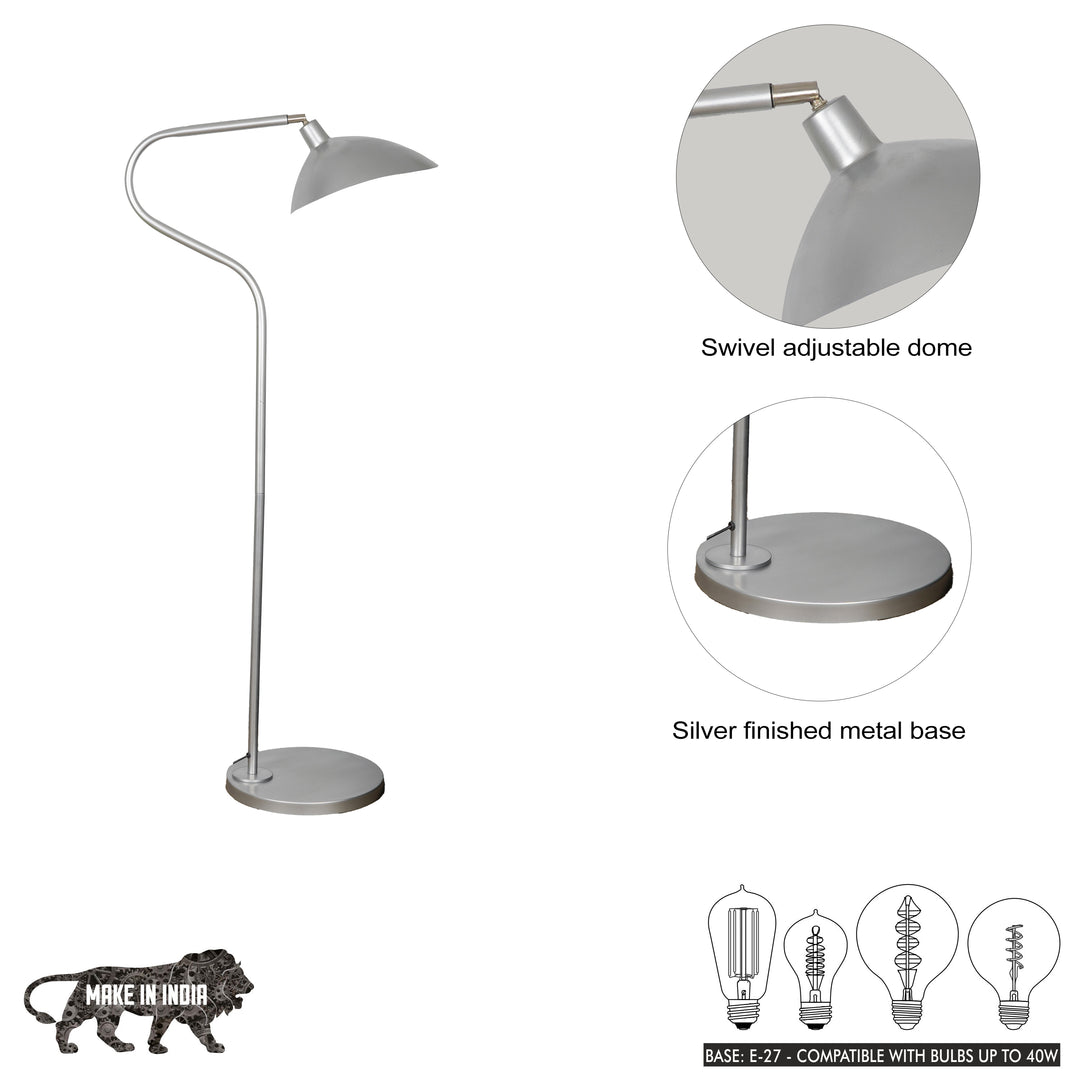 VOLTA Silver Finish Metal Study Floor Lamp