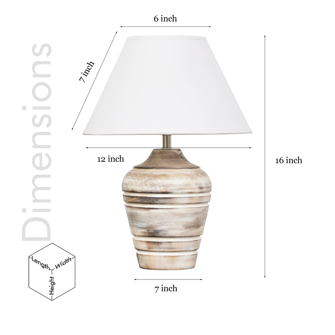 Prova distress white wood table lamp With Cotton Fabric Shade