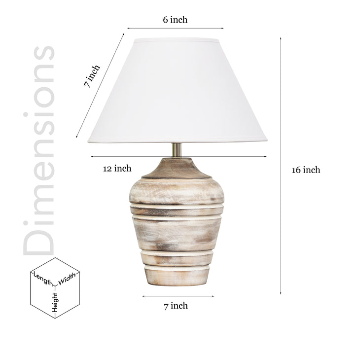 Prova distress white wood table lamp With Cotton Fabric Shade