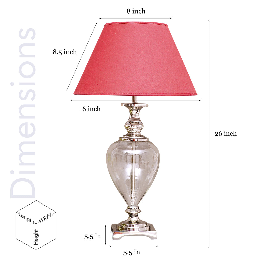 HINTON Clear Glass and Nickel Finish Metal Table Lamp With Cotton Shade