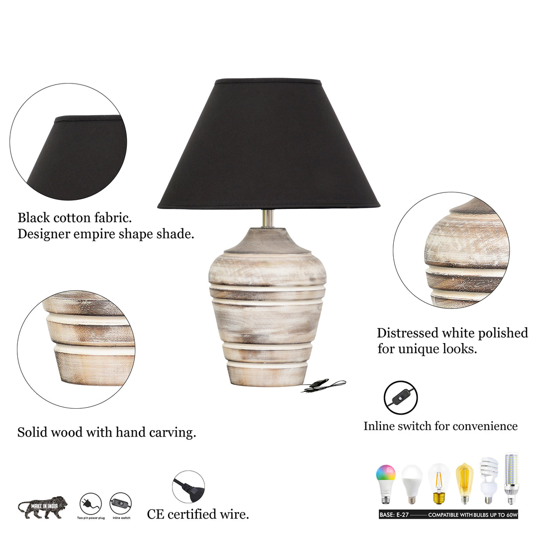 Prova distress white wood table lamp With Cotton Fabric Shade