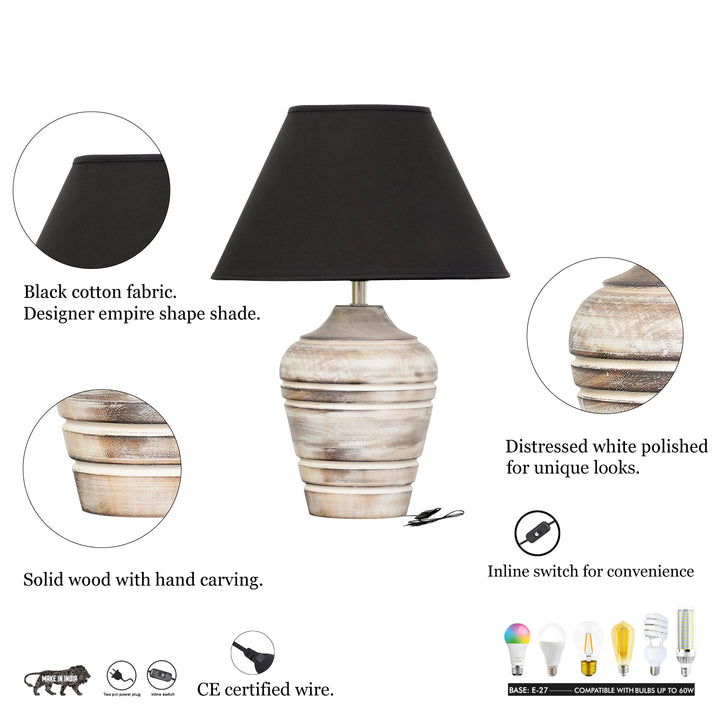 Prova distress white wood table lamp With Cotton Fabric Shade