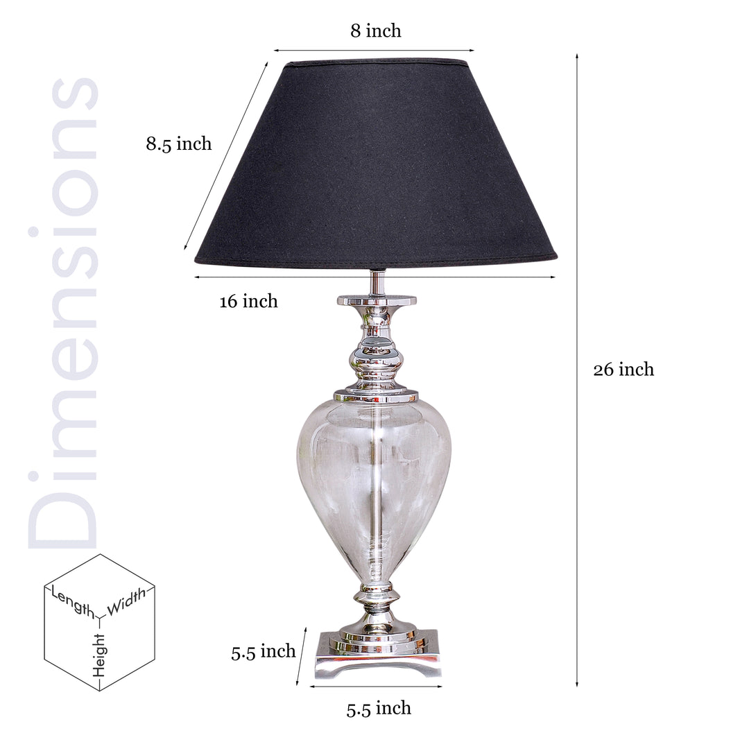 HINTON Clear Glass and Nickel Finish Metal Table Lamp With Cotton Shade
