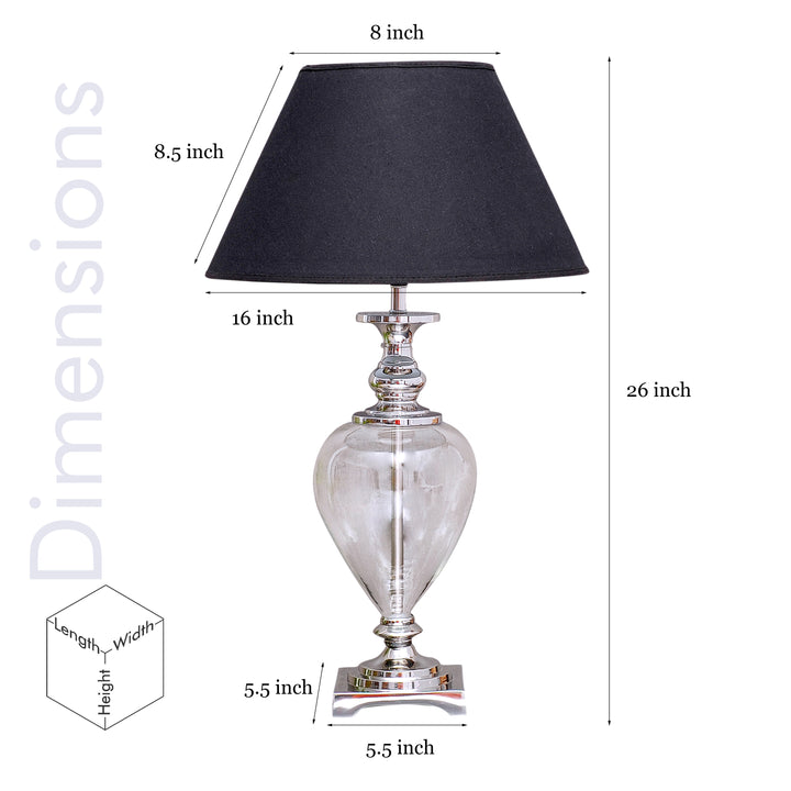HINTON Clear Glass and Nickel Finish Metal Table Lamp With Cotton Shade