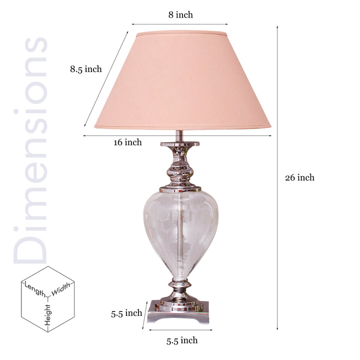 HINTON Clear Glass and Nickel Finish Metal Table Lamp With Cotton Shade