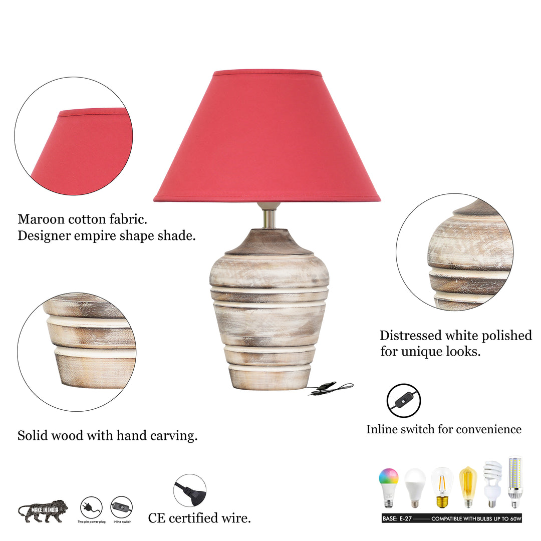 Prova distress white wood table lamp With Cotton Fabric Shade