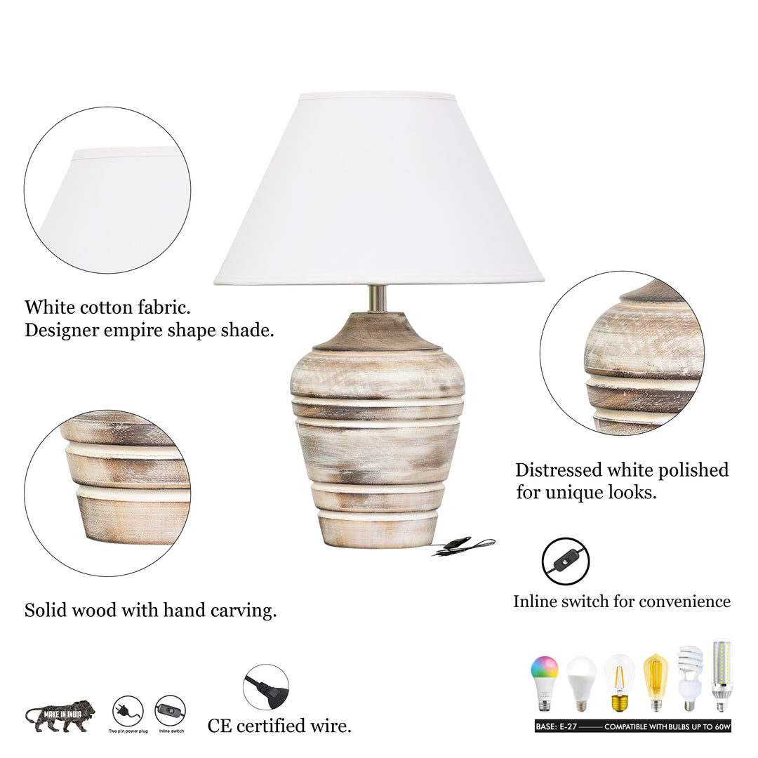 Prova distress white wood table lamp With Cotton Fabric Shade