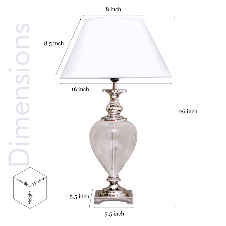 Hinton Clear Glass and Nickel Finish Metal Table Lamp With White Cotton Shade