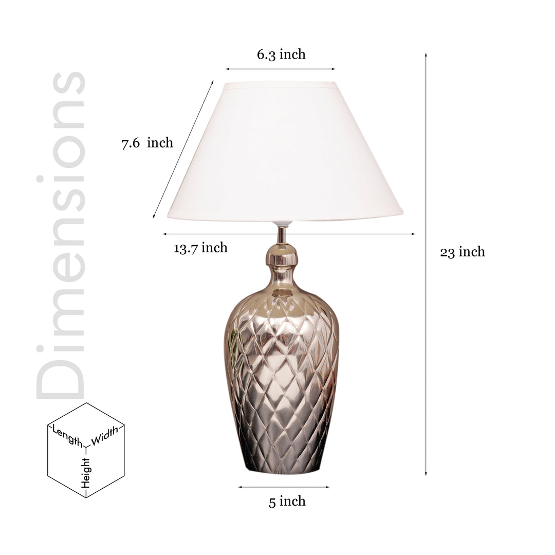 MARGAUX Premium Pattern Nickel Finish Metal Table Lamp with White Cotton Fabric Shade | Modern Bedside Lamp for Bedroom, Living Room, Study & Home Decor