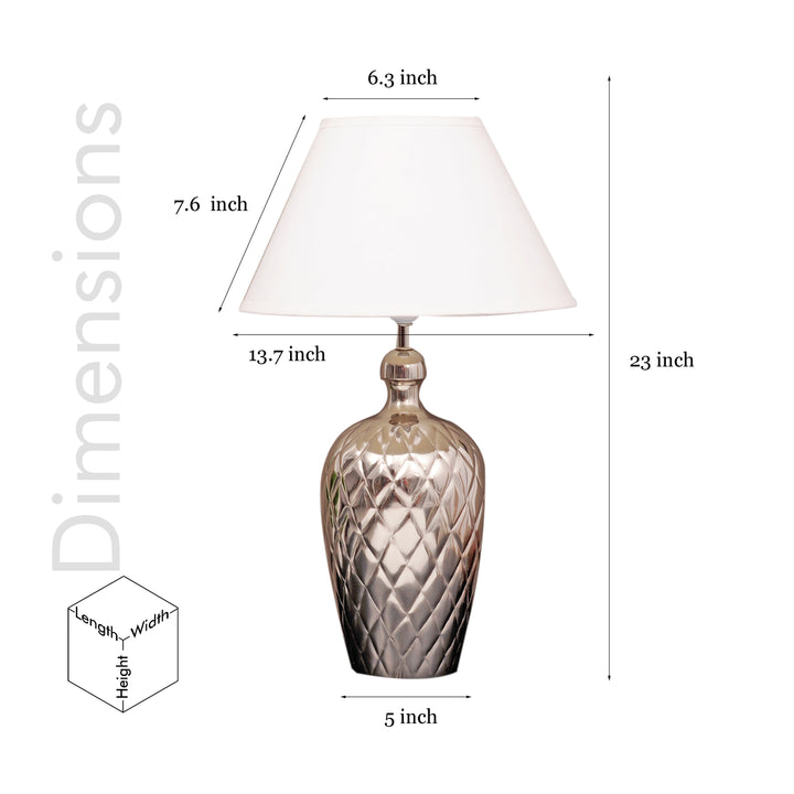 MARGAUX Premium Pattern Nickel Finish Metal Table Lamp with White Cotton Fabric Shade | Modern Bedside Lamp for Bedroom, Living Room, Study & Home Decor