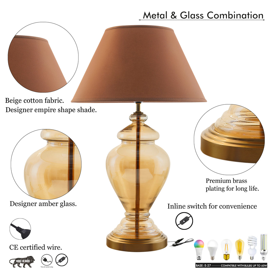 SYRACUSE Amber Glass Table Lamp With Cotton Shade