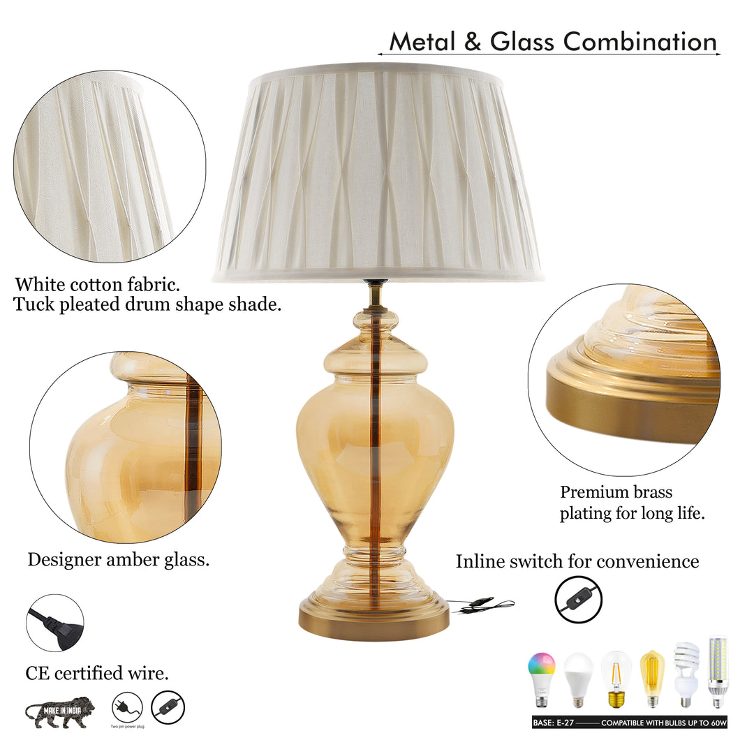 SYRACUSE Amber Glass Table Lamp With Cotton Shade
