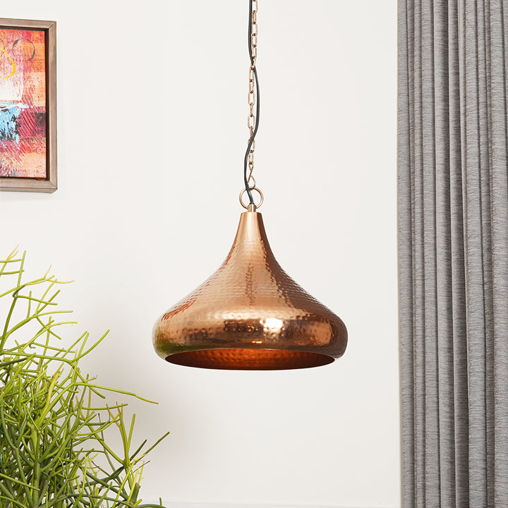 CENTURY Modern Hammered Dome Pendant Light in Copper Finish Metal | E27 Holder | Filament LED Bulb Included | Decorative Ceiling Hanging Light for Dining Room, Kitchen Island, Living Room, Bedroom & Café