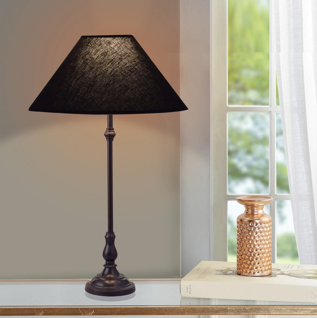 Maya Black Finishn Metal Table Lamp With Beige Cotton Shade