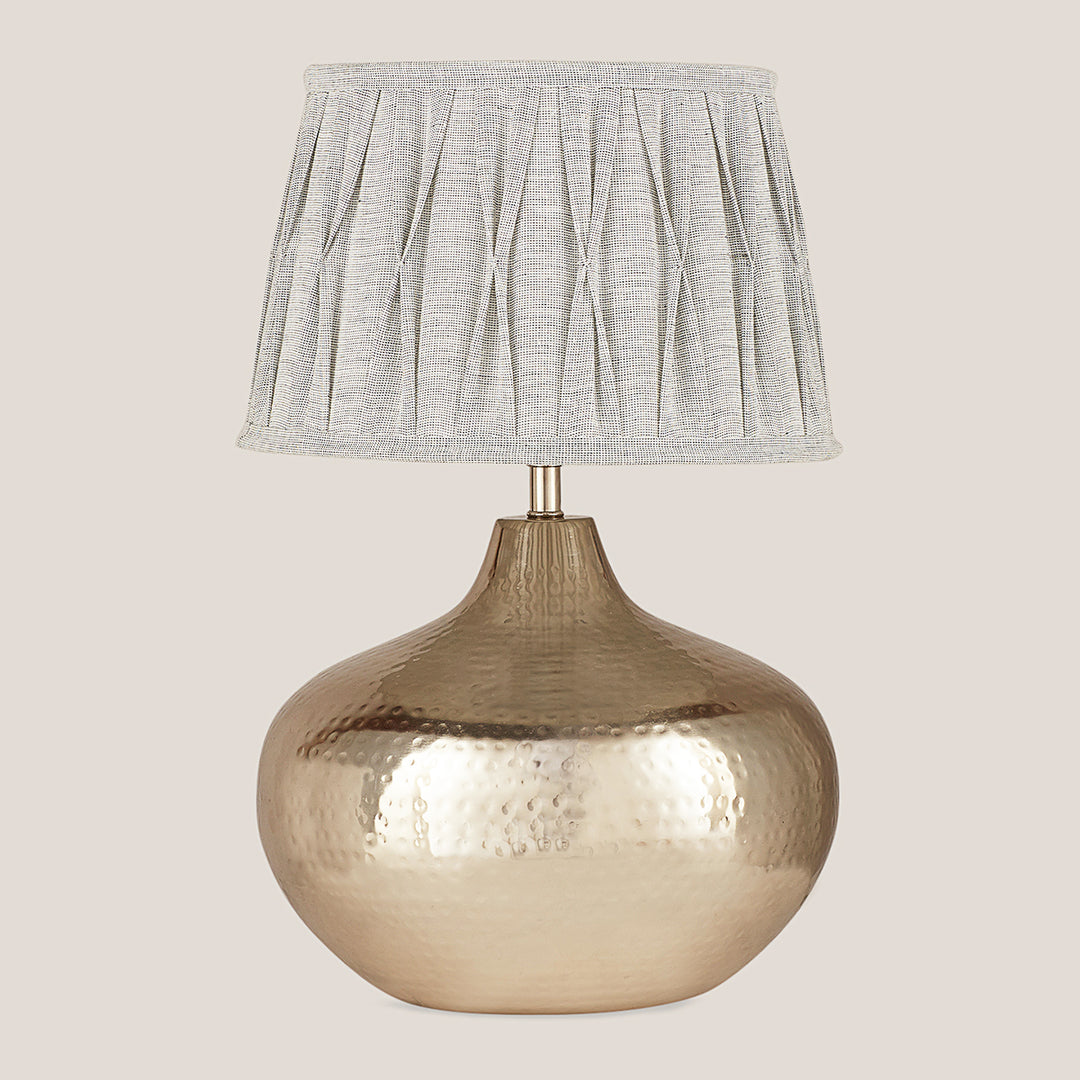 BERTHOLD Hammered Chrome Finish Metal Table Lamp with Grey Cotton Fabric Shade | Modern Bedside Lamp for Bedroom, Living Room, Study & Home Decor