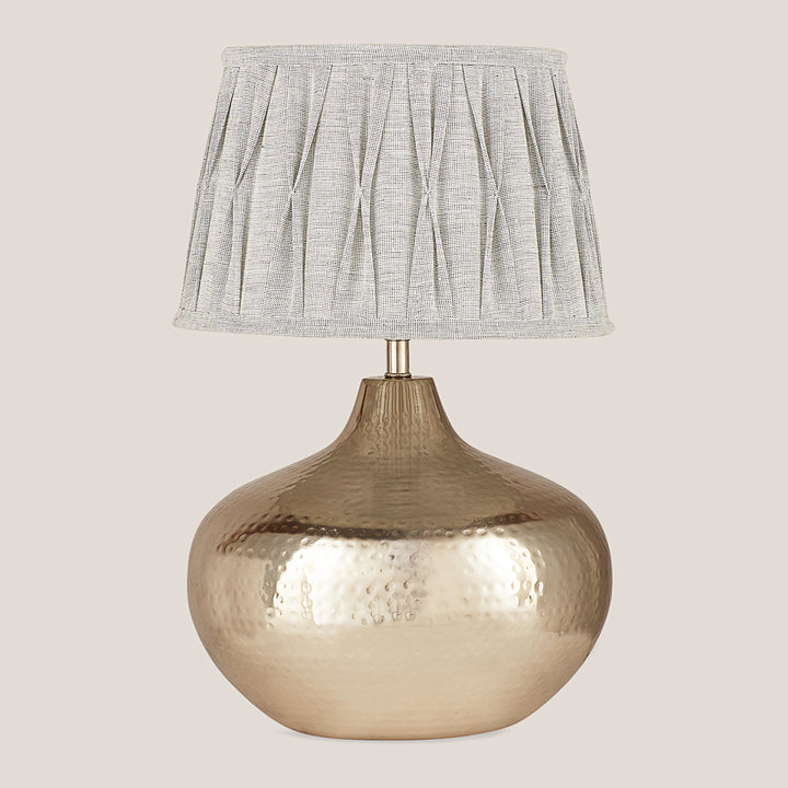 BERTHOLD Hammered Chrome Finish Metal Table Lamp with Grey Cotton Fabric Shade | Modern Bedside Lamp for Bedroom, Living Room, Study & Home Decor