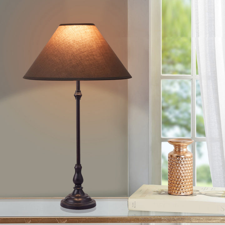 Maya Black Finishn Metal Table Lamp With Beige Cotton Shade