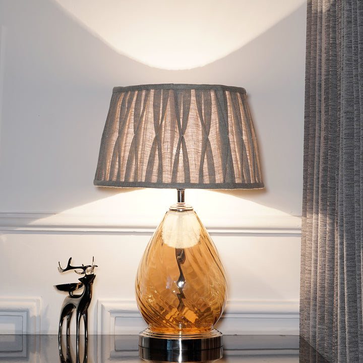 Decade Glass and Metal Table Lamp With Maroon Cotton Shade