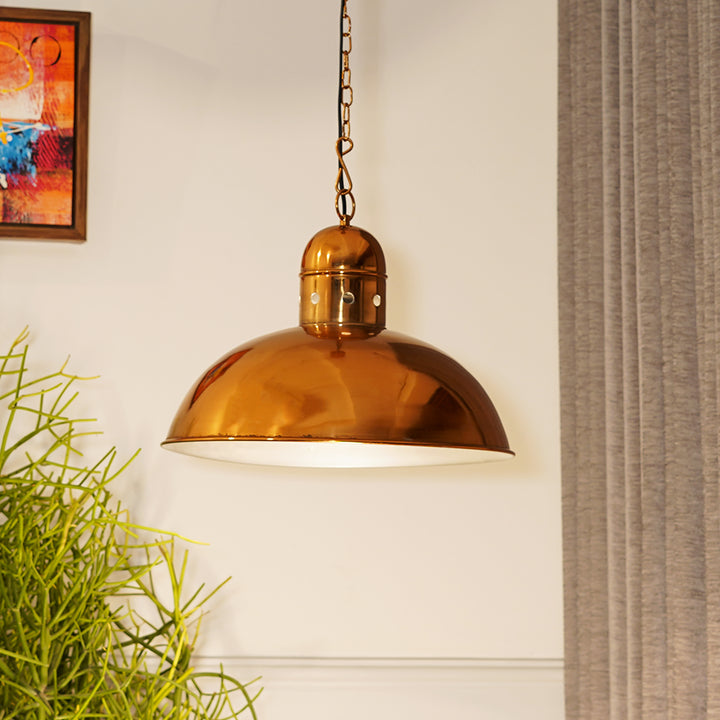 ENDON Modern Dome Pendant Light in Brass Finish Metal | E27 Holder | Filament LED Bulb Included | Decorative Ceiling Hanging Light for Dining Room, Kitchen Island, Living Room, Bedroom, Café & Restaurant