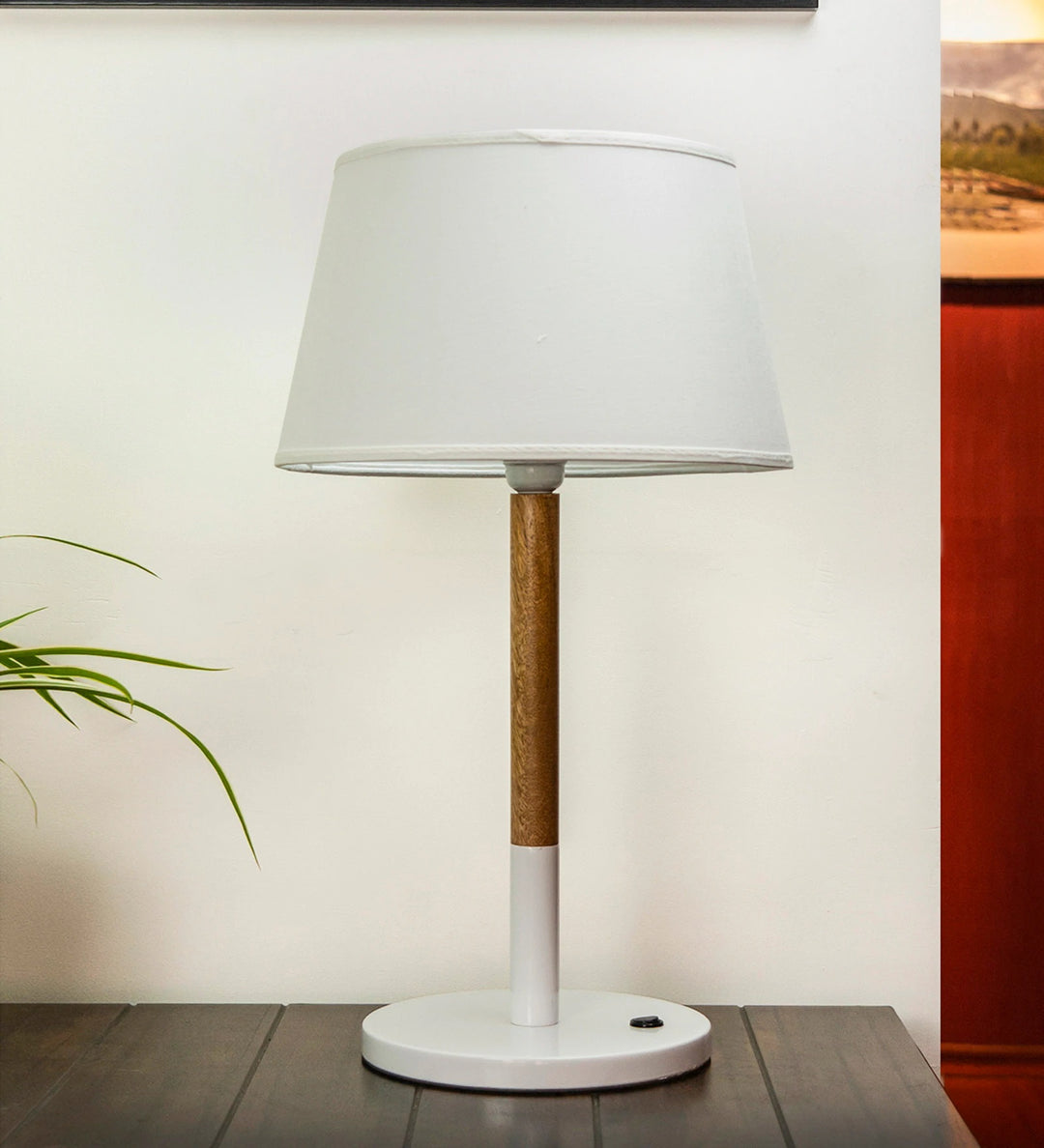 UNICOR Fusion Wood & Metal Table Lamp With White Cotton Shade