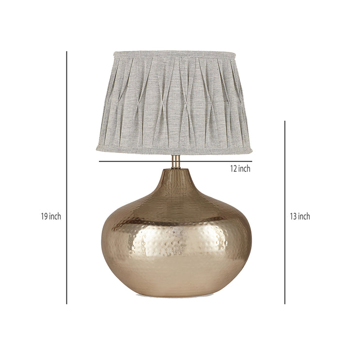 BERTHOLD Hammered Chrome Finish Metal Table Lamp with Grey Cotton Fabric Shade | Modern Bedside Lamp for Bedroom, Living Room, Study & Home Decor