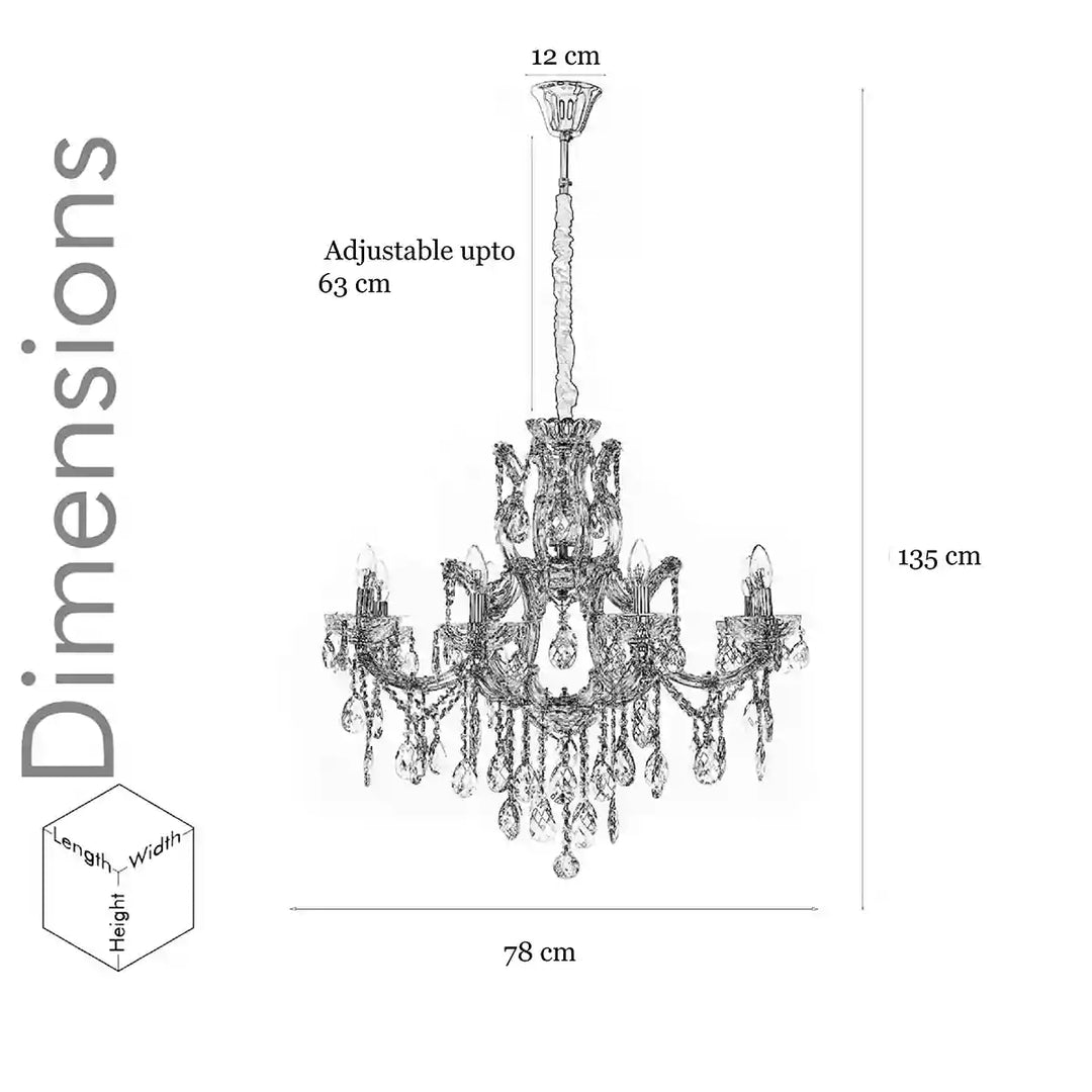 ASCONA 8 Arms Metal and Crystal Chandelier Light