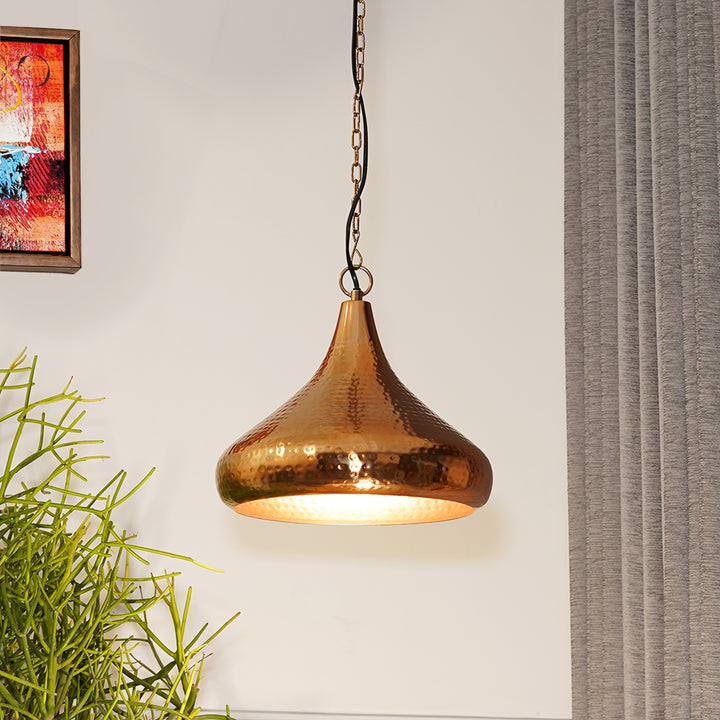 CENTURY Modern Hammered Dome Pendant Light in Copper Finish Metal | E27 Holder | Filament LED Bulb Included | Decorative Ceiling Hanging Light for Dining Room, Kitchen Island, Living Room, Bedroom & Café