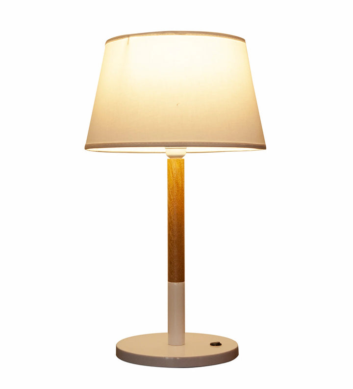 UNICOR Fusion Wood & Metal Table Lamp With White Cotton Shade