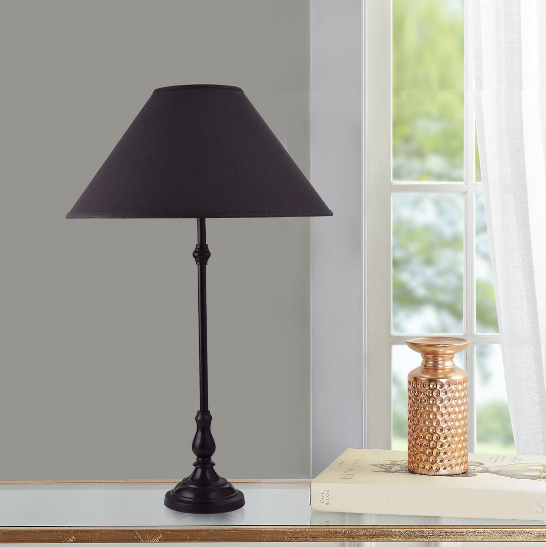 Maya Black Finishn Metal Table Lamp With Beige Cotton Shade