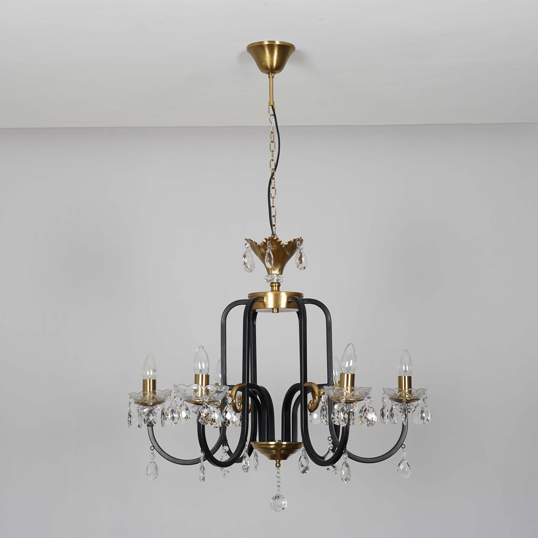 MARGARET Luxury 6-Light Metal & Crystal Chandelier with Black & Antique Brass Finish