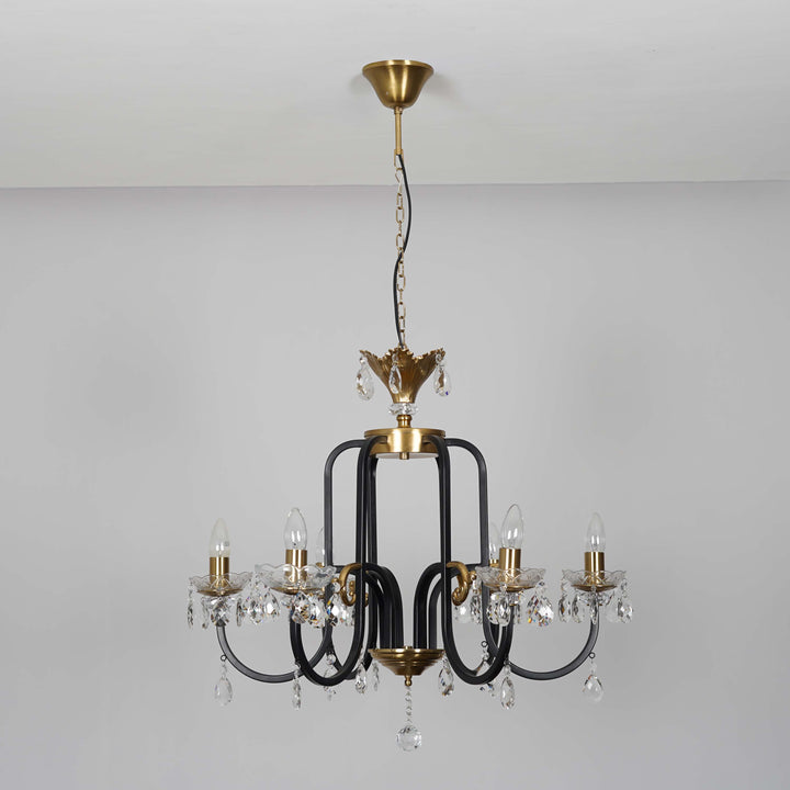 MARGARET Luxury 6-Light Metal & Crystal Chandelier with Black & Antique Brass Finish