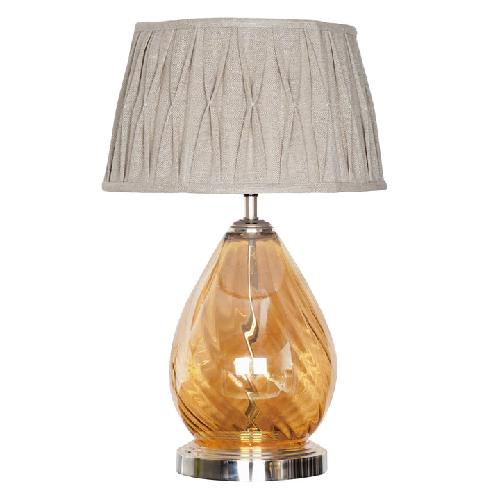 Decade Glass and Metal Table Lamp With Maroon Cotton Shade