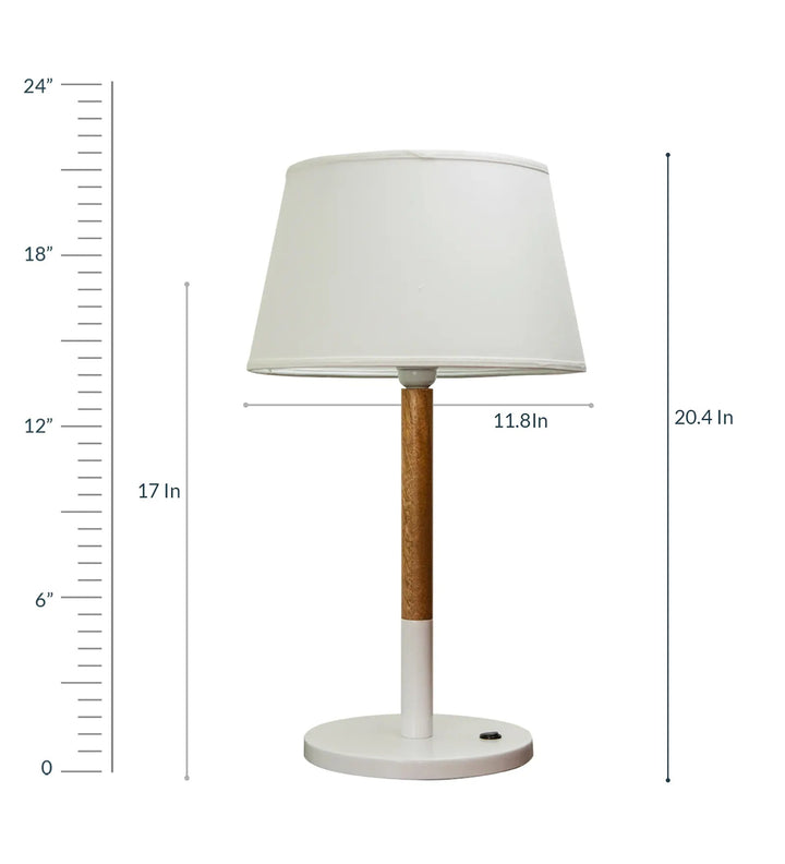 UNICOR Fusion Wood & Metal Table Lamp With White Cotton Shade