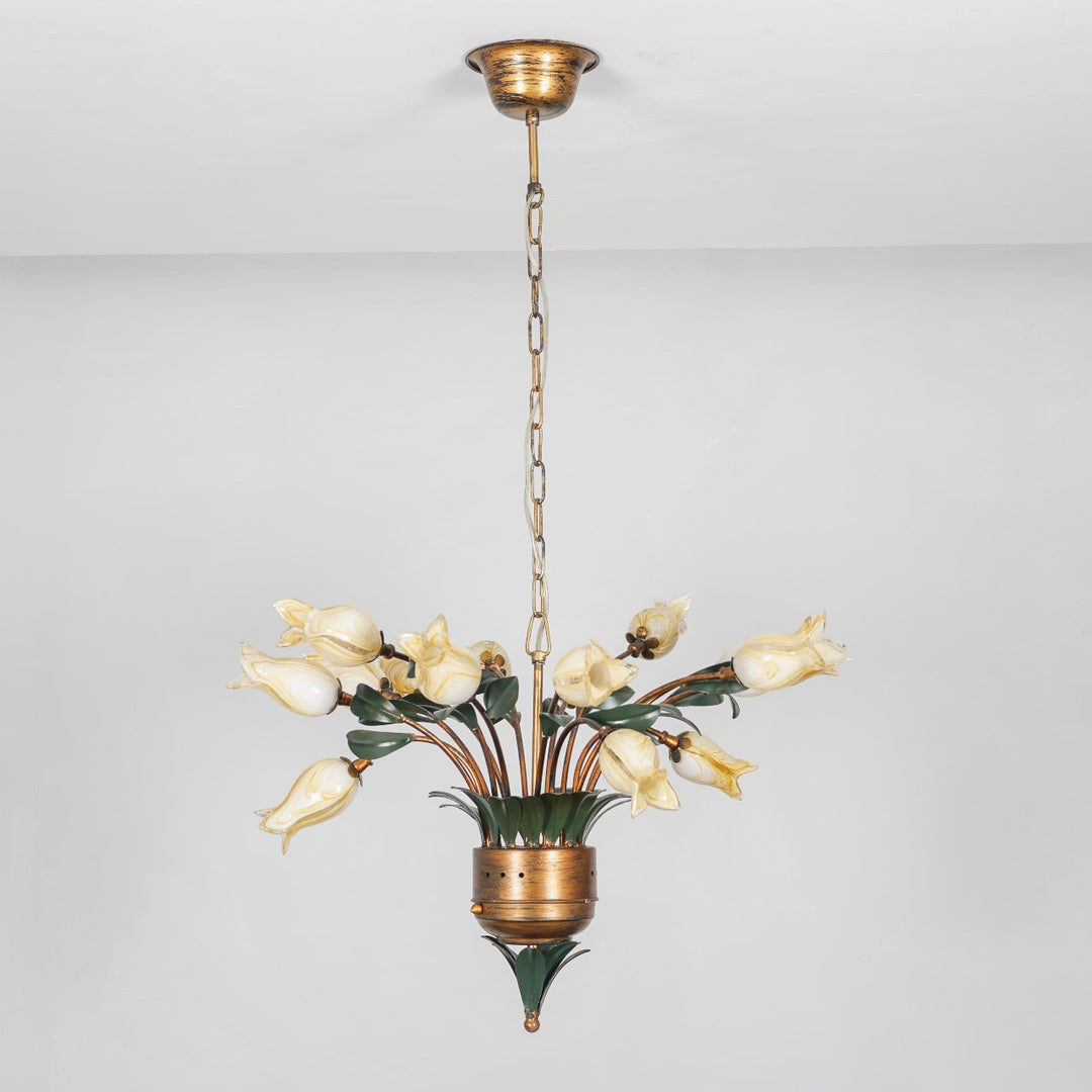 Pouche Tulips Glass and Metal Chandelier Light