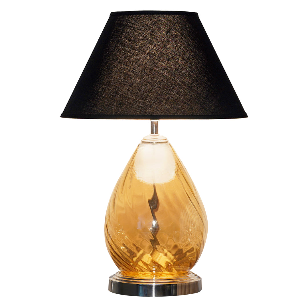 Decade Glass and Metal Table Lamp With Maroon Cotton Shade