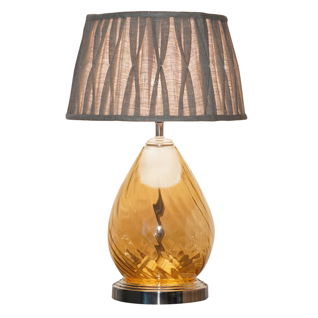 Decade Glass and Metal Table Lamp With Maroon Cotton Shade