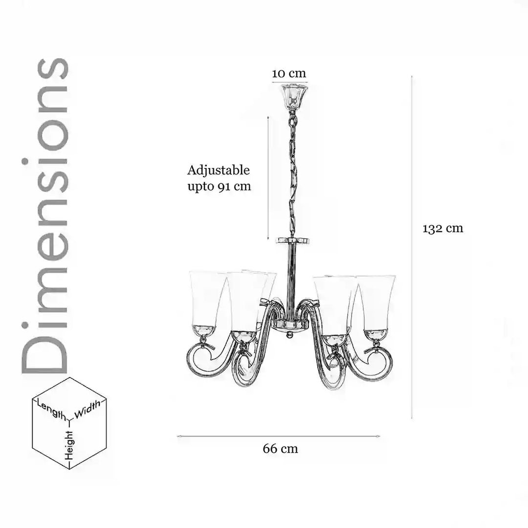 Catalina 6 Light Chrome & Frosted White Glass Chandelier