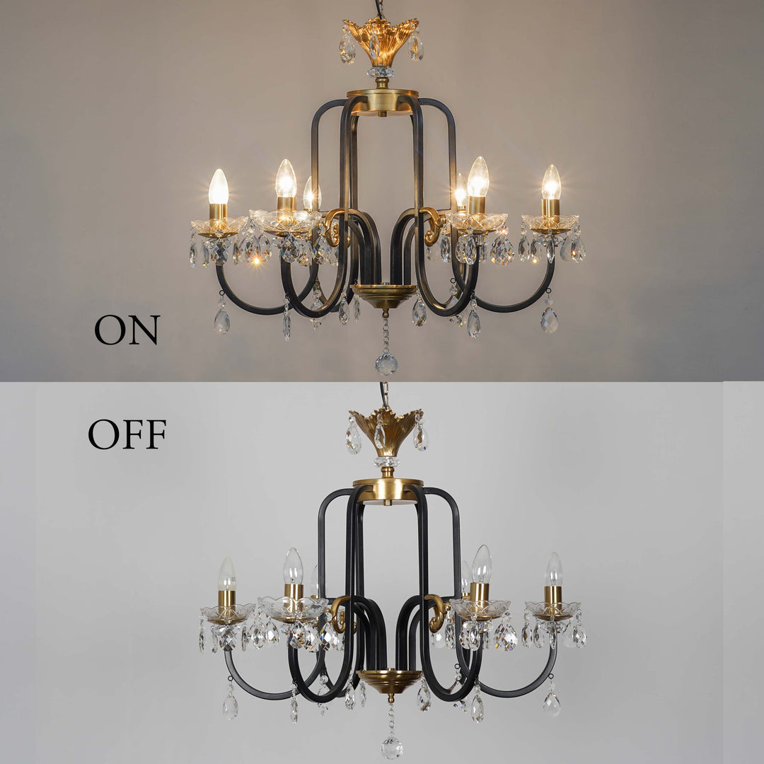 MARGARET Luxury 6-Light Metal & Crystal Chandelier with Black & Antique Brass Finish