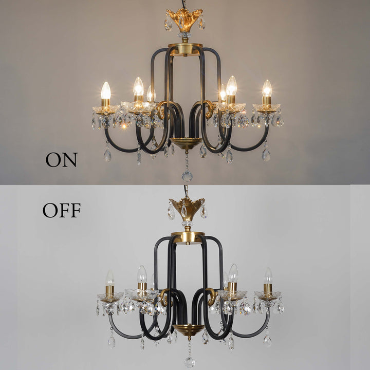 MARGARET Luxury 6-Light Metal & Crystal Chandelier with Black & Antique Brass Finish