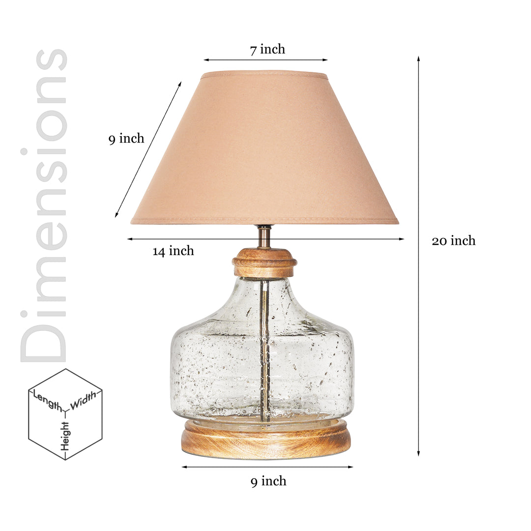 Tuscan Glass and Wood Table Lamp With Beige Cotton Shade