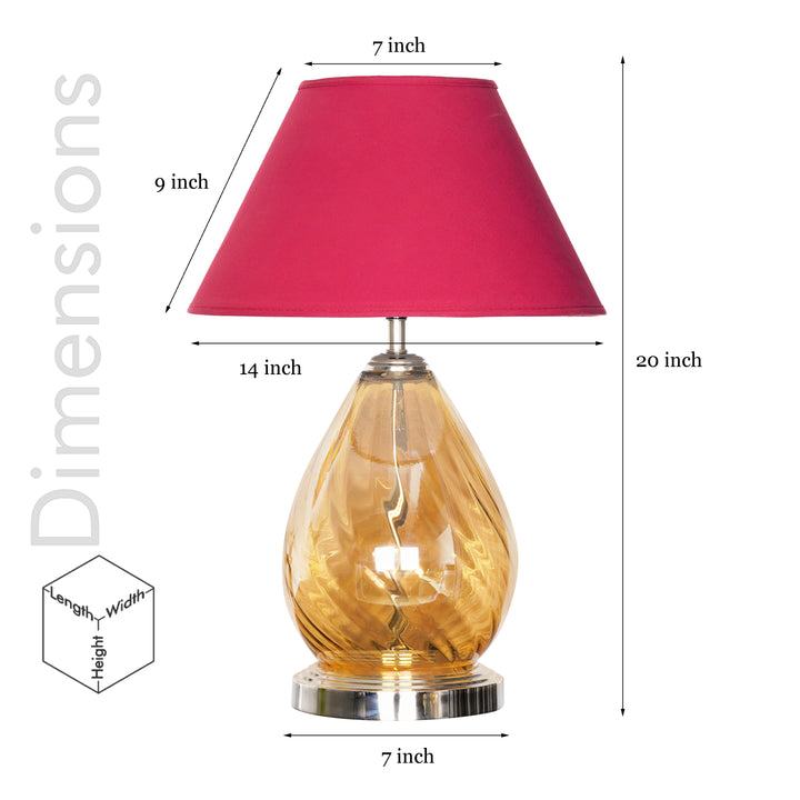 Decade Glass and Metal Table Lamp With Maroon Cotton Shade