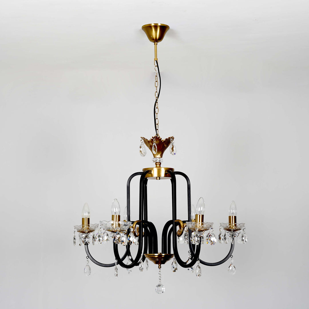 MARGARET Luxury 6-Light Metal & Crystal Chandelier with Black & Antique Brass Finish
