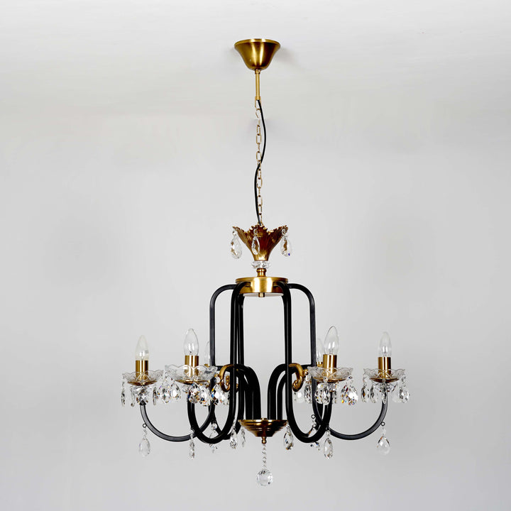 MARGARET Luxury 6-Light Metal & Crystal Chandelier with Black & Antique Brass Finish