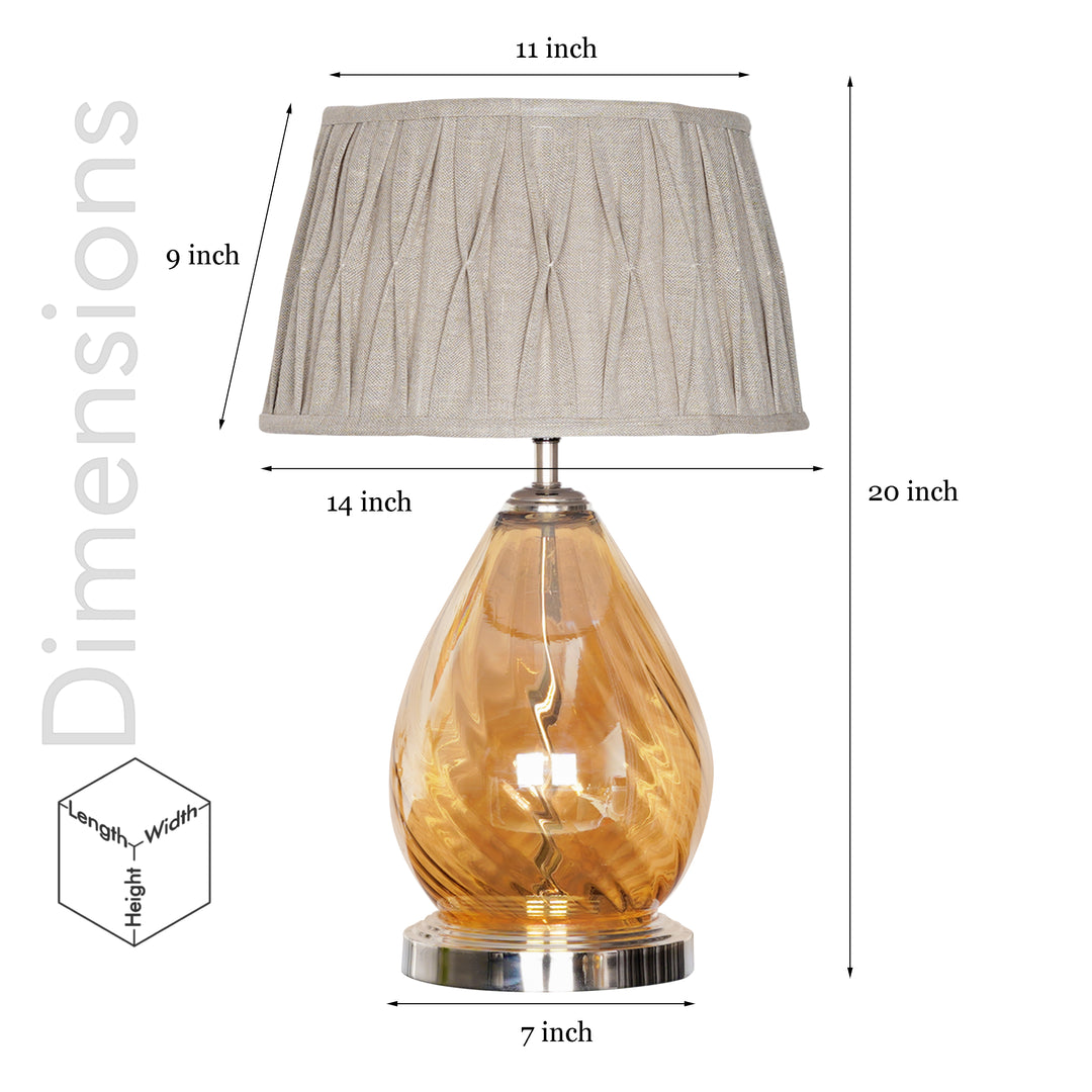 Decade Glass and Metal Table Lamp With Maroon Cotton Shade