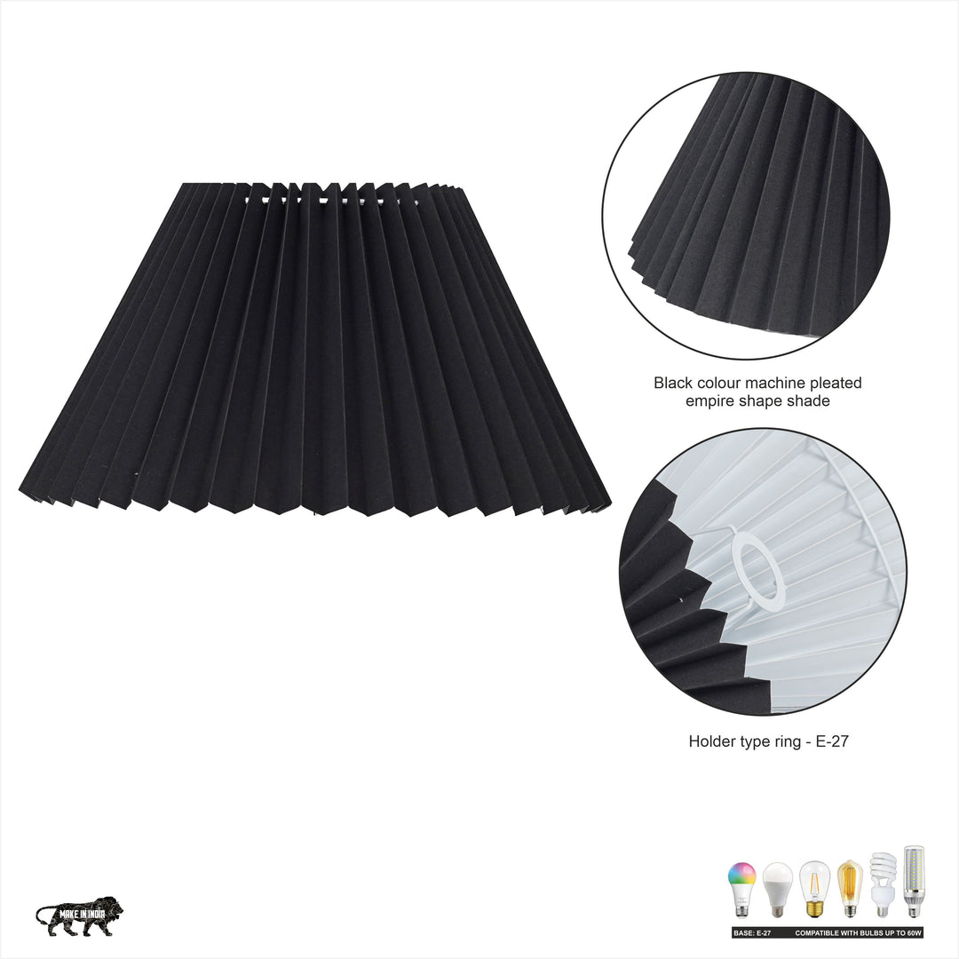 EMER Black Cotton Machine Pleated Lampshade - 35 CM