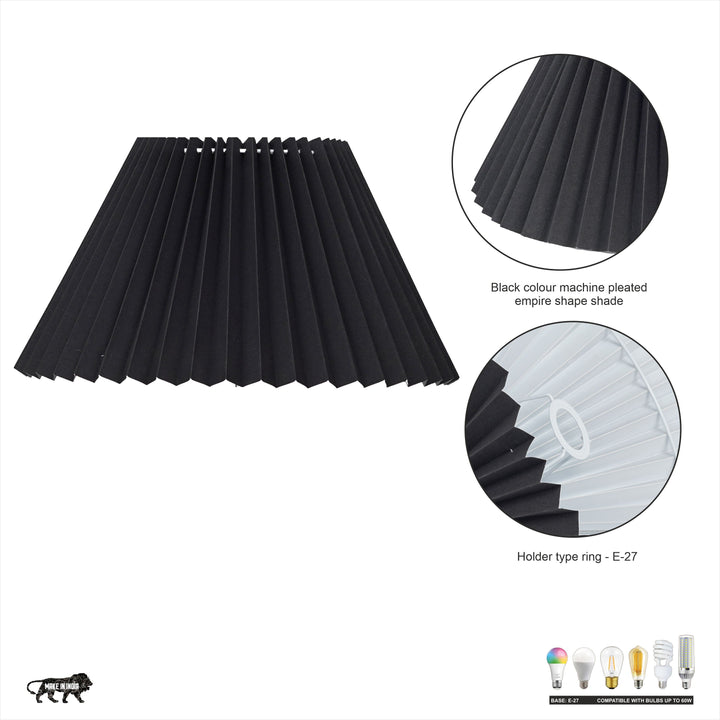 EMER Black Cotton Machine Pleated Lampshade - 35 CM